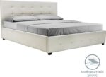 Κρεβάτι Roi pakoworld 160x200 PU λευκό ματ + αποθηκευτικό χώρο
