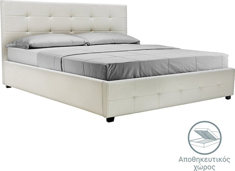 006-000016 Κρεβάτι Roi pakoworld 160x200 PU λευκό ματ + αποθηκευτικό χώρο - Image 1