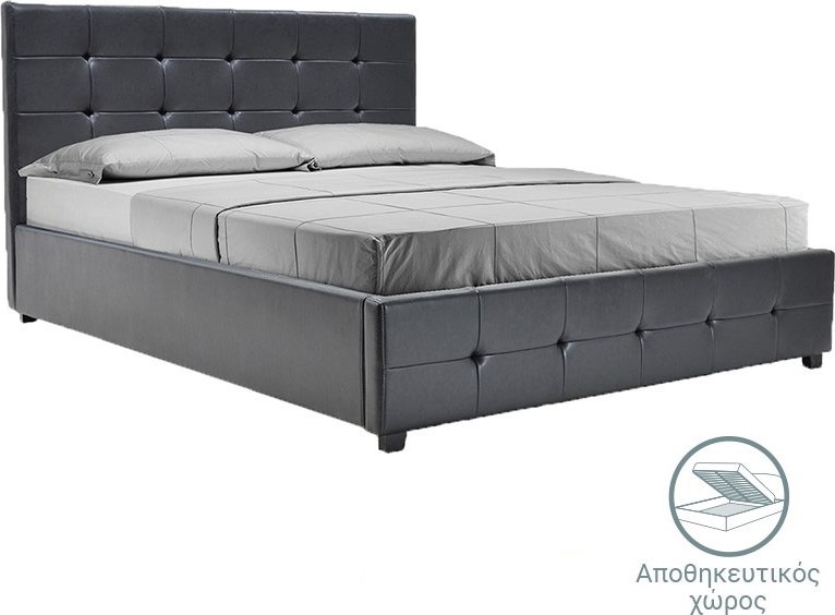006-000017 Κρεβάτι Roi pakoworld 160x200 PU μαύρο ματ + αποθηκευτικό χώρο - Image 1