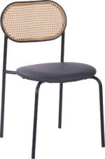 Καρέκλα James pakoworld στοιβαζόμενη pe rattan μπεζ-pu μαύρο-μέταλλο φυσικό