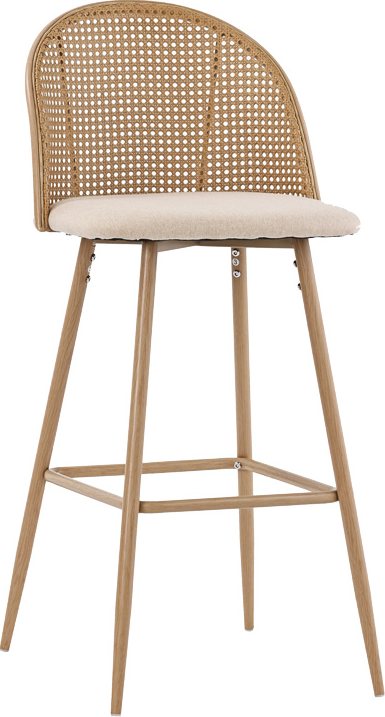 058-000062 Σκαμπό μπαρ Kace pakoworld φυσικό pe rattan-φυσικό ύφασμα-φυσικό μέταλλο 43x55x102εκ - Image 1