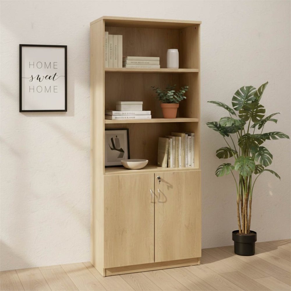 069-000041 Βιβλιοθήκη γραφείου επαγγελματική Amazon pakoworld χρώμα sonoma 80x40x200εκ - Image 1