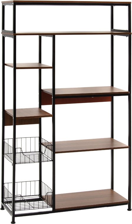 072-000060 Ραφιέρα επιδαπέδια Leena pakoworld μέταλλο dark oak-μαύρο 80x30x142εκ - Image 1