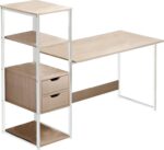 Γραφείο Zayn ΙΙ pakoworld με ραφιέρα-MDF φυσικό-λευκό 107x40x110εκ