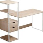 Γραφείο Zayn ΙΙ pakoworld με ραφιέρα-MDF φυσικό-λευκό 107x40x110εκ