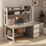 Γραφείο Soco pakoworld με ραφιέρα-MDF γκρι-λευκό 120x50x147εκ - Image 2