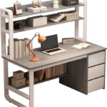 Γραφείο Soco pakoworld με ραφιέρα-MDF γκρι-λευκό 120x50x147εκ