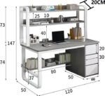 Γραφείο Soco pakoworld με ραφιέρα-MDF γκρι-λευκό 120x50x147εκ - Image 3