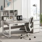Γραφείο Salto pakoworld με συρταριέρα-MDF γκρι-λευκό 120x48x74εκ - Image 2