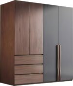 Ντουλάπα Sonlen pakoworld σε καρυδί-ανθρακί απόχρωση 160x52x195εκ