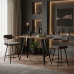 Tραπέζι μπαρ Fortitude pakoworld MDF καρυδί - πόδι μαύρο 140x70x103.5εκ - Image 2