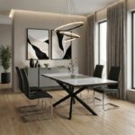 Τραπέζι επεκτεινόμενο Palan pakoworld sintered stone σε όψη μαρμάρου - μαύρο μέταλλο 160-200x80x77εκ - Image 2