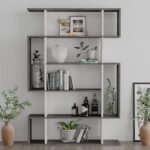 Βιβλιοθήκη MITO pakoworld σε χρώμα antique γκρι-λευκό 108.5x25.5x161εκ - Image 3
