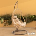 Κούνια Lacie pakoworld κρεμαστή μέταλλο καφέ-pe φυσικό-μαξιλάρι μπεζ - Image 2