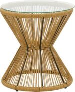 Τραπέζι Mabil pakoworld rattan φυσικό-γυαλί Φ50x55εκ