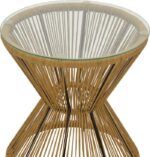 Τραπέζι Mabil pakoworld rattan φυσικό-γυαλί Φ50x55εκ - Image 3