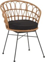 Πολυθρόνα Felicia pakoworld rattan φυσικό-μεταλλικό μαύρο πόδι Φ60x81εκ