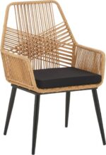 Πολυθρόνα Tanish pakoworld rattan φυσικό-πόδι μαύρο μέταλλο 58x58.5x87εκ