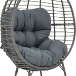 Πολυθρόνα Nestie pakoworld wicker rattan γκρι-μεταλλικό γκρι πόδι-γκρι μαξιλάρι 102x80x155εκ