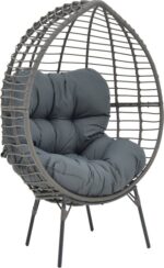 Πολυθρόνα Nestie pakoworld wicker rattan γκρι-μεταλλικό γκρι πόδι-γκρι μαξιλάρι 102x80x155εκ