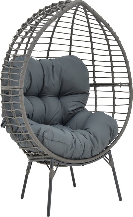 152-000020 Πολυθρόνα Nestie pakoworld wicker rattan γκρι-μεταλλικό γκρι πόδι-γκρι μαξιλάρι 102x80x155εκ - Image 1