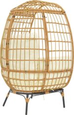 Πολυθρόνα Frox pakoworld wicker rattan φυσικό-μεταλλικό φυσικό-μαύρο πόδι-μπεζ μαξιλάρι 96x76x145εκ - Image 2