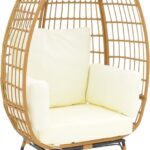 Πολυθρόνα Frox pakoworld wicker rattan φυσικό-μεταλλικό φυσικό-μαύρο πόδι-μπεζ μαξιλάρι 96x76x145εκ
