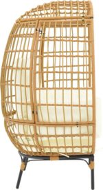 Πολυθρόνα Frox pakoworld wicker rattan φυσικό-μεταλλικό φυσικό-μαύρο πόδι-μπεζ μαξιλάρι 96x76x145εκ - Image 3