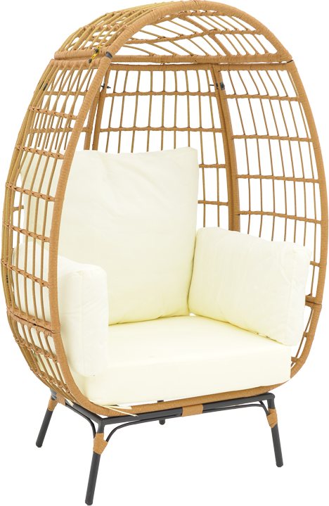 152-000021 Πολυθρόνα Frox pakoworld wicker rattan φυσικό-μεταλλικό φυσικό-μαύρο πόδι-μπεζ μαξιλάρι 96x76x145εκ - Image 1