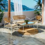 Σαλόνι Bonanza pakoworld σετ 4τμχ rattan μπεζ-μέταλλο λευκό - Image 2