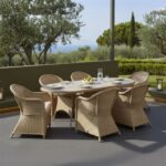 Tραπεζαρία Hadrian-Keir pakoworld σετ 7τεμ καφέ rattan-μπεζ textilene-καφέ αλουμίνιο 180x90x72εκ