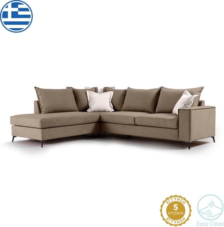 168-000028 Γωνιακός καναπές δεξιά γωνία Romantic pakoworld ύφασμα mocha-cream 290x235x95εκ - Image 1