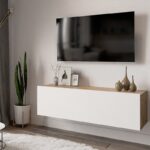 Έπιπλο τηλεόρασης επιτοίχιο Serit pakoworld λευκό-oak 100x31,5x29,5εκ - Image 2
