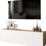 Έπιπλο τηλεόρασης επιτοίχιο Serit pakoworld λευκό-oak 100x31,5x29,5εκ