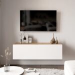 Έπιπλο τηλεόρασης επιτοίχιο Serit pakoworld λευκό-oak 100x31,5x29,5εκ - Image 4