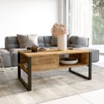 Τραπέζι σαλονιού Honora pakoworld oak-μαύρο 100x60x44,5εκ - Image 2