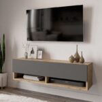 Έπιπλο τηλεόρασης επιτοίχιο Roscoe pakoworld ανθρακί-oak 100x31,5x29εκ - Image 2