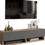 Έπιπλο τηλεόρασης επιτοίχιο Roscoe pakoworld ανθρακί-oak 100x31,5x29εκ