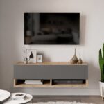 Έπιπλο τηλεόρασης επιτοίχιο Roscoe pakoworld ανθρακί-oak 100x31,5x29εκ - Image 3
