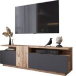 Έπιπλο τηλεόρασης Elana pakoworld sonoma-ανθρακί 150x29.5x46.3εκ