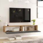 Έπιπλο τηλεόρασης επιτοίχιο Dello pakoworld ανθρακί-sonoma 180x31.6x29.6εκ - Image 2
