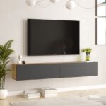 Έπιπλο τηλεόρασης επιτοίχιο Dello pakoworld ανθρακί-sonoma 180x31.6x29.6εκ - Image 3