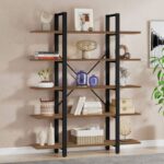 Βιβλιοθήκη Esthon pakoworld καρυδί-μαύρο μέταλλο 120x32x184εκ
