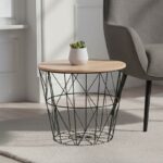 Βοηθητικό τραπέζι σαλονιού Jacot pakoworld oak-μαύρο Φ38x30,5εκ