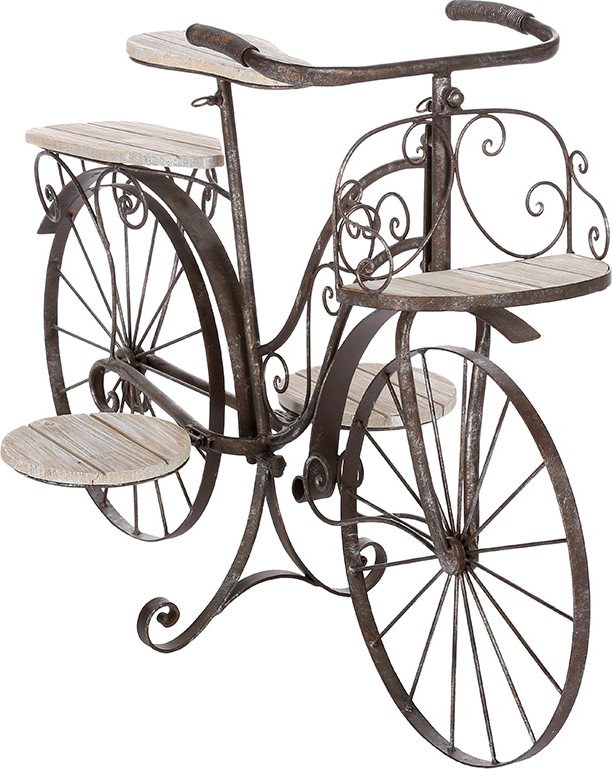 199-000254 Ραφιέρα-σταντ φυτών Bicycle pakoworld καφέ σφυρήλατο 97x46x64εκ - Image 1