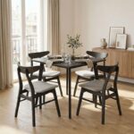 Tραπεζαρία Benson - Orlean pakoworld σετ 5τμχ rustic grey - ύφασμα γκρι 80x80x75εκ