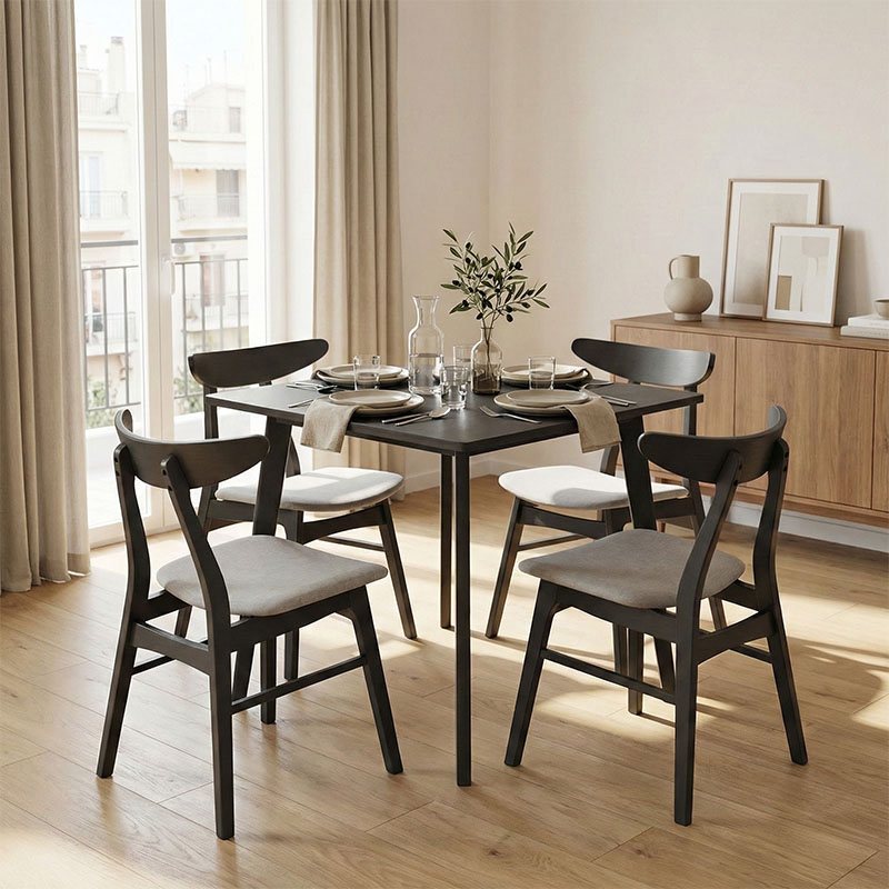 200-000179 Tραπεζαρία Benson - Orlean pakoworld σετ 5τμχ rustic grey - ύφασμα γκρι 80x80x75εκ - Image 1