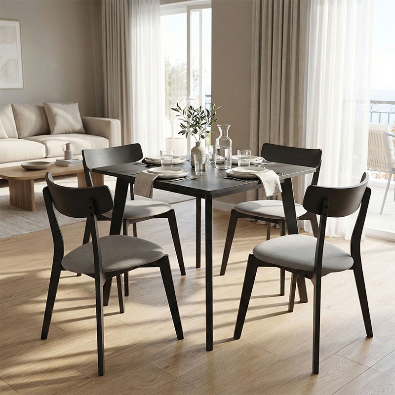 200-000181 Tραπεζαρία Benson - Toto pakoworld σετ 5τμχ rustic grey - ύφασμα grey 80x80x75εκ - Image 1