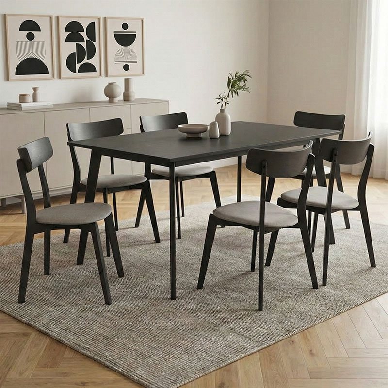 200-000193 Tραπεζαρία Benson - Toto pakoworld σετ 7τμχ rustic grey - ύφασμα γκρι 150x90x75εκ - Image 1