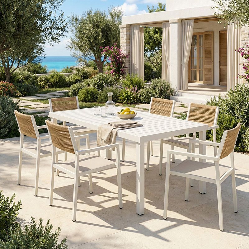 200-000808 Τραπεζαρία Kliton - Savor σετ 7τεμ pakoworld αλουμίνιο σε λευκή απόχρωση 150x80x74εκ - Image 1